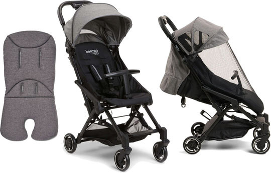 Beemoo Easy Fly 3 Matkarattaat + Memory Foam Istuinpehmuste + Breezy Kuomu, Grey Mélange