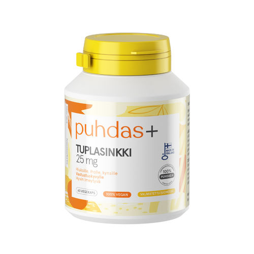 Puhdas+ Tuplasinkki 25 mg 60 vegekapselia