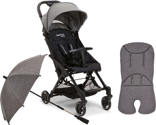 Beemoo Easy Fly Lux 3 Matkarattaat + Aurinkovarjo & Memory Foam Istuinpehmuste, Grey Mélange