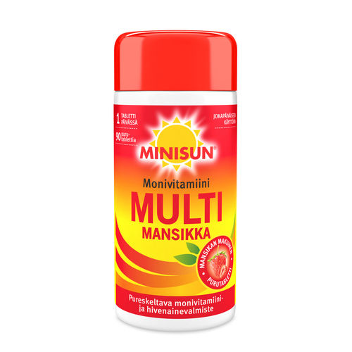 Minisun Monivitamiini Multi Mansikka 90 purutablettia