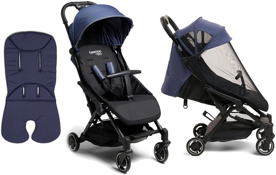 Beemoo Easy Fly Lux 3 Matkarattaat + Memory Foam Istuinpehmuste & Breezy Kuomu, Crown Blue