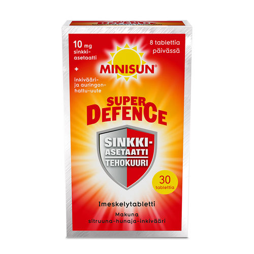 Minisun Super Defence Sinkki-asetaatti tehokuuri Sitruuna-hunaja-inkivääri 30 tablettia