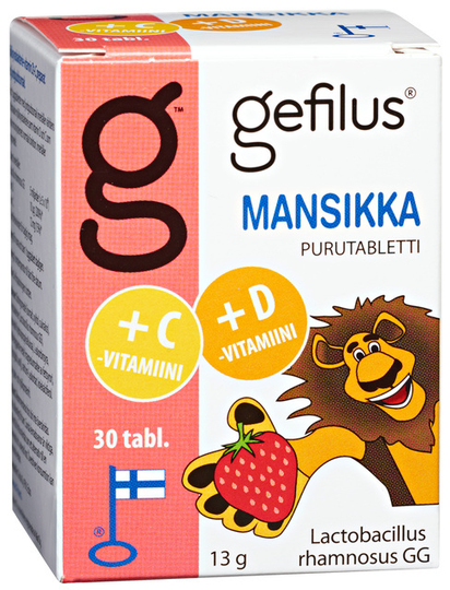 Gefilus + D Mansikka Puru tabl 30 kpl