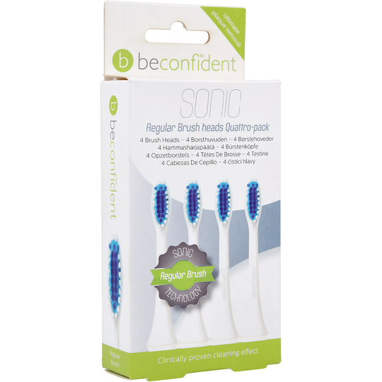 Beconfident Regular Sonic 4-pack tandborsthuvud Vit, Soft-Medium