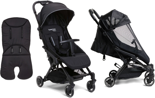 Beemoo Easy Fly Lux 3 Matkarattaat + Memory Foam Istuinpehmuste & Breezy Kuomu, Black