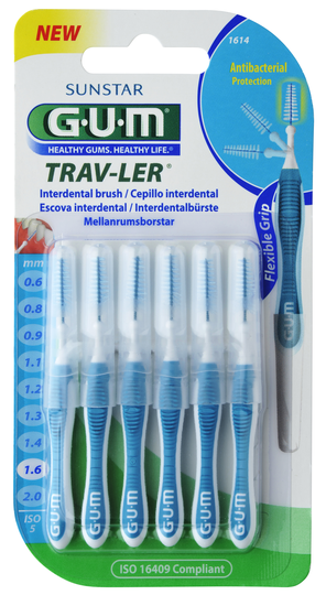 Gum Trav-Ler väliharja 1,6 mm sininen 6 kpl 1614g