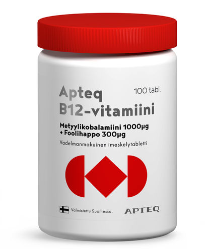 Apteq B12-vitamiini 1000 µg + foolihappo 100 tablettia