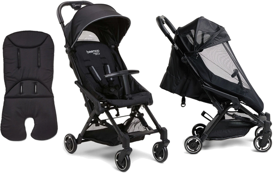 Beemoo Easy Fly 3 Matkarattaat + Memory Foam Istuinpehmuste + Breezy Kuomu, Black